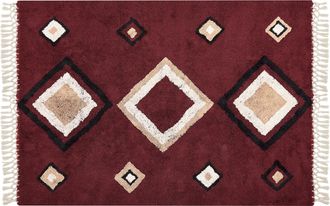 Beliani Beliani - Alfombra De Algod&oacute;n Rojo Beige Negro 160 X 230 Cm Patr&oacute;n Diamante Borlas Siirt