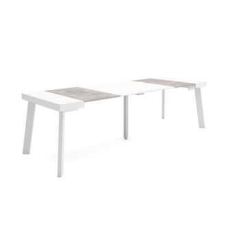 Skraut Home Mesa Consola Extensible, Mesa Comedor Plegable, 260, Para 12 Comensales, Patas De Madera, Estilo Moderno, Blanco Y Gris Cemento - Skraut Home
