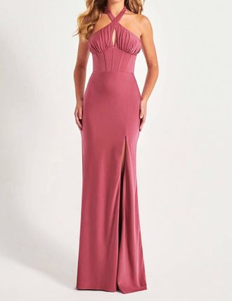 Faviana Halter Neck Corset Prom Dress In Rose