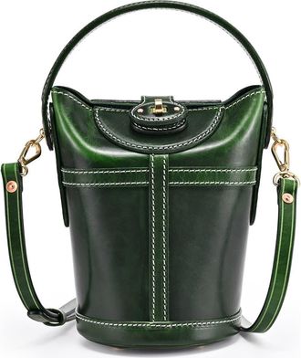 OLD TREND Begonia Genuine Leather Vintage Bucket Crossbody in Green at Nordstrom