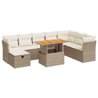 vidaXL Vidaxl - Set Divano Da Giardino 9 Pz Con Cuscini Beige Polyrattan Acacia