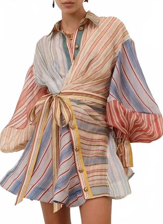 Zimmermann Rebellion Striped Mini Dress In Spliced Stripes