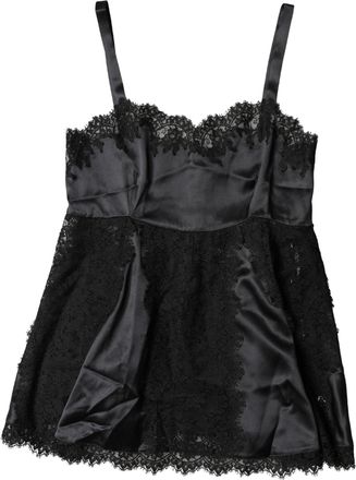 Dolce & Gabbana Womens Black Silk Lace Trim Lingerie Top Underwear