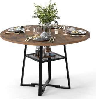 Costway Costway Tavolo Da Pranzo Rotondo &Oslash;120 Cm Con Ripiano In Rete Metallica