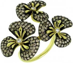 Allurez 1.80ct 14k Yellow Gold White & Champagne Diamond Flower Ring