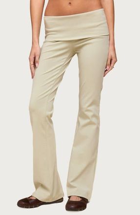 Edikted Ivanne Foldover Stretch Cotton Flare Pants in Sage at Nordstrom, Size X-Small