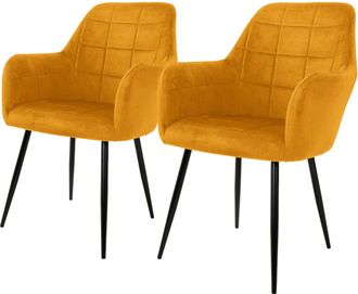 ML Design Ml-design - Ecd Germany 2x Sillas De Comedor Color Ocre (amarillo Mostaza) Asiento Moderno Tapizado De Terciopelo Con Patas De Metal Negras, Respaldo 