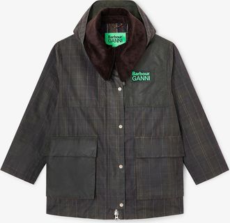 Ganni x Barbour Waxed Jacket in Green Size 10/12