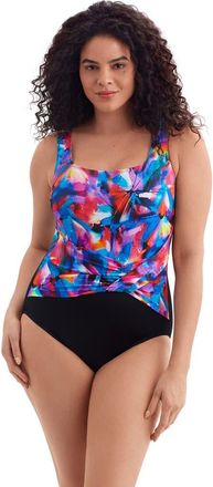 Longitude Twist Pull Sash Tank Long Torso One-Piece Swimsuit in Brushpainter at Nordstrom, Size 14