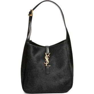 Saint Laurent Small Le 5 &Agrave; 7 Genuine Calf Hair Shoulder Bag in Noir at Nordstrom
