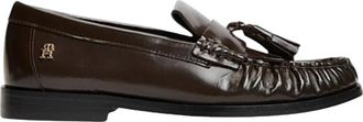 Tommy Hilfiger TH Monogram Leren Tassel Loafers - Dames - Loafers - Bruin - 36 EU - Leer - Schoenen