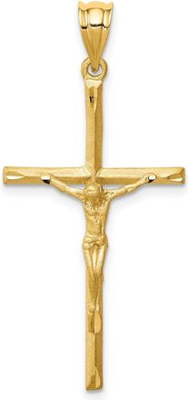 Diamond2Deal 14k Yellow Gold Brushed Diamond-cut Crucifix Cross Pendant