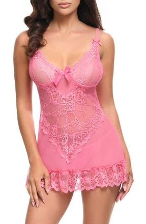 Oh l&agrave; l&agrave; Ch&eacute;ri Valentine Soft Cup Babydoll Chemise & G-String Thong in Pink Lemonade at Nordstrom, Size X-Large
