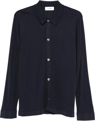 Lardini Overhemden, Heren, Blauw, M, Zijden Gebreide Shirt