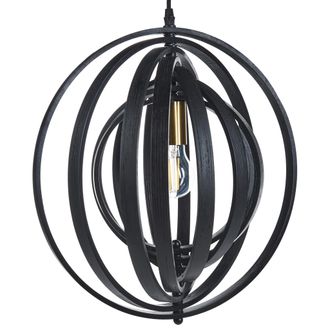 Beliani L&aacute;mpara Colgante Boho Moderna Forma Redonda Ajustable Madera De &Aacute;lamo Negro Murrell