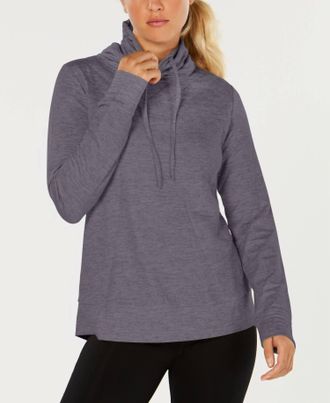 32 Degrees Fleece Funnel Neck Top In Nep Heather Gray Combo