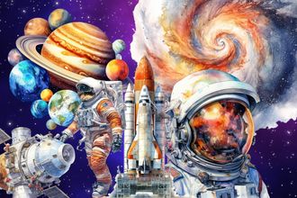 OEM Papel Pintado Infantil: Expedici&oacute;n Espacial, Planetas, Cohetes, Galaxia M148 200x135