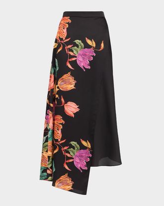 Misa Tierra Floral Asymmetric Midi Skirt