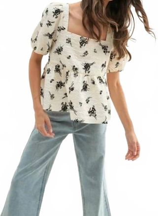 Wishlist Textured Floral Puff Sleeve Blouse In Off White/black