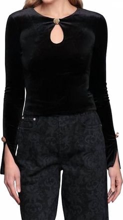 Avec Les Filles Rose Button Velvet Top In Black