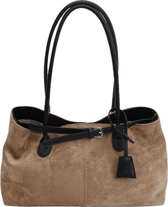 Generic Retro Suede Tote Bag Large Belt Armpit Bag Shoulder Bag for Women Daily (Khaki)