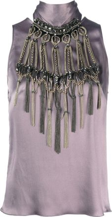 Alberta Ferretti rhinestone-embellished sleeveless top - women - Silk/Acetate - 42 - Purple
