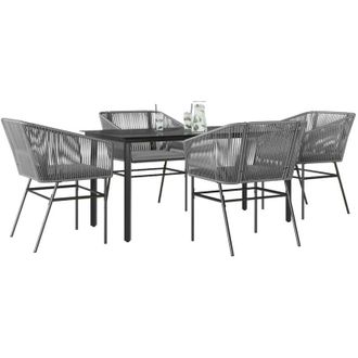 vidaXL Juego Comedor Jard&iacute;n 5 Pzas Cojines Rat&aacute;n Sint&eacute;tico Vidrio Gris Vidaxl
