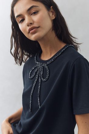 English Factory Rhinestone Bow Tee