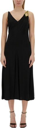 Lanvin Black Solid V Neck Midi Dress