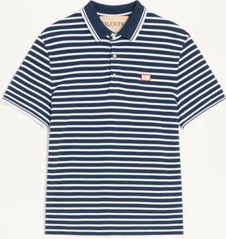 Valentino Valentino cotton piqu&eacute; polo with VLogo patch Man WHITE/BLUE 3XL