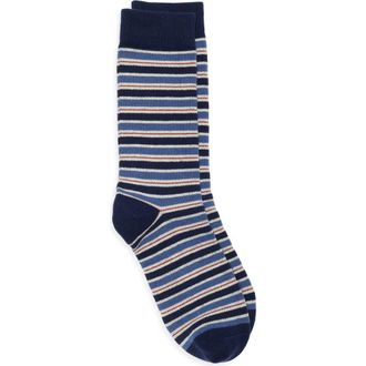 Nordstrom Stripe Dress Socks in Navy- Ivory at Nordstrom