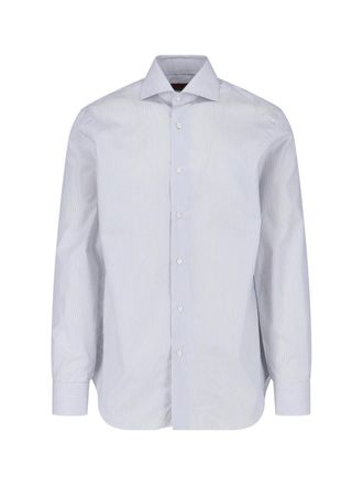 Barba White Striped Cotton Classic Collar Shirt