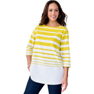 Jessica London Stretch Cotton Boatneck Tunic in Golden Citrus Stripe at Nordstrom, Size 12
