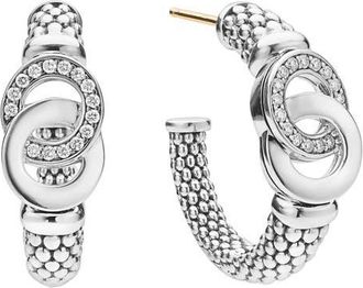 Lagos Signature Caviar Interlocking Diamond Hoop Earrings in Silver at Nordstrom