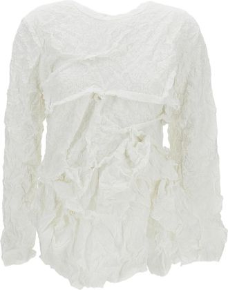 Comme Des Gar&ccedil;ons White Crinkled Ruffle Cotton-Blend Tank Top