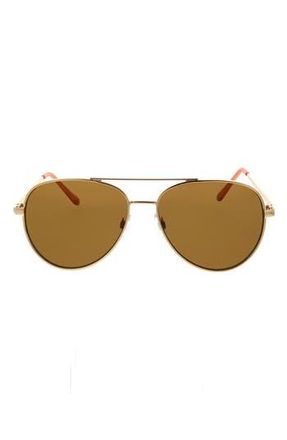 Roxy 58mm Mod Rounded Aviator Sunglasses in Shiny Gold/Brown at Nordstrom Rack