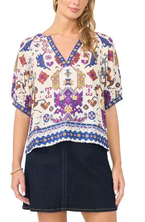 Vince Camuto Printed Puff Sleeve Top in New Ivory at Nordstrom, Size X-Small P