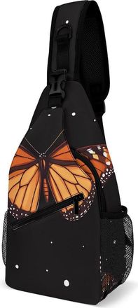 Generic Monarch Butterfly Pattern Unisex Shoulder Bags Casual Crossbody Chest Bag Sling Backpack for Hiking Cycling Travel