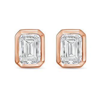 Diana M. Jewels 14Kt Rose Gold 1.00 cts Lab Grown Emerald Diamond Bezel Studs