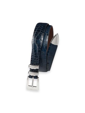Paul Fredrick Crocodile Embossed With Metal Keeper & Tip Belt in Navy at Nordstrom, Size 32