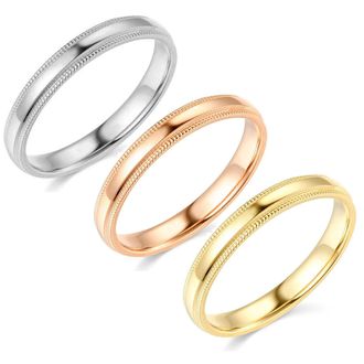 Pompeii3 4mm Milgrain Plain High Polished Dome Wedding Band 10k White, Yellow, Rose Gold