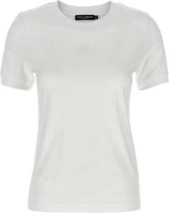 Dolce & Gabbana Logo Embroidery T-Shirt - Dames - T-shirts - Wit - M - Katoen - Tops