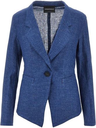 Emporio Armani Linen-blend chambray single-breasted jacket Woman 40