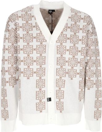 Dolly Noire Bruin/Wit V-Hals Cardigan Sweater - Heren - Vesten - Bruin - M - Truien & Vesten