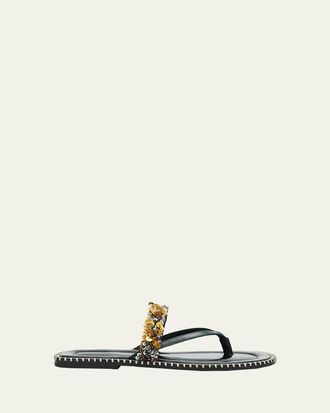 Dries Van Noten Sequined Leather Thong Sandals