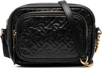 Burberry Borsa a tracolla in pelle di vitello goffrata con monogramma TB 2000-2017 - Nero