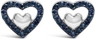 House of Brilliance Silver 1/6 Cttw Diamond Open Double Heart Stud Earrings in Blue Diamond at Nordstrom