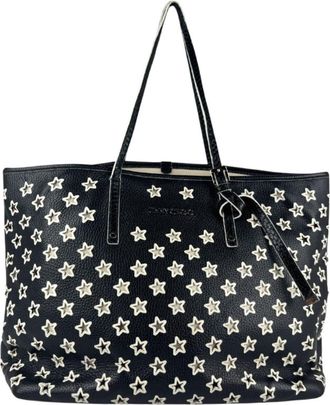Jimmy Choo London Black White Leather Shoulder Bag Tote Bag (Pre-Owned)