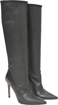 Balmain Womens Leather Pointed-Toe Knee-High Heeled Boot (Authentic Pre- Loved)