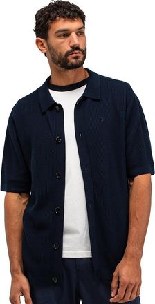 Butcher of Blue Gebreide doorknoops polo Butcher of Blue donkerblauw korte mouw
